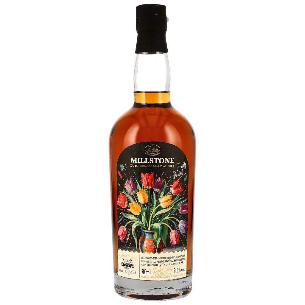 Millstone 7 Years Old - 2018/2025 - Zuidam - Dutch Tulip Collection No. 5 - Cask #17B089 - Heavily Peated PX Sherry Butt - Dutch Single Malt Whisky 54,1% Vol. 0,7l
